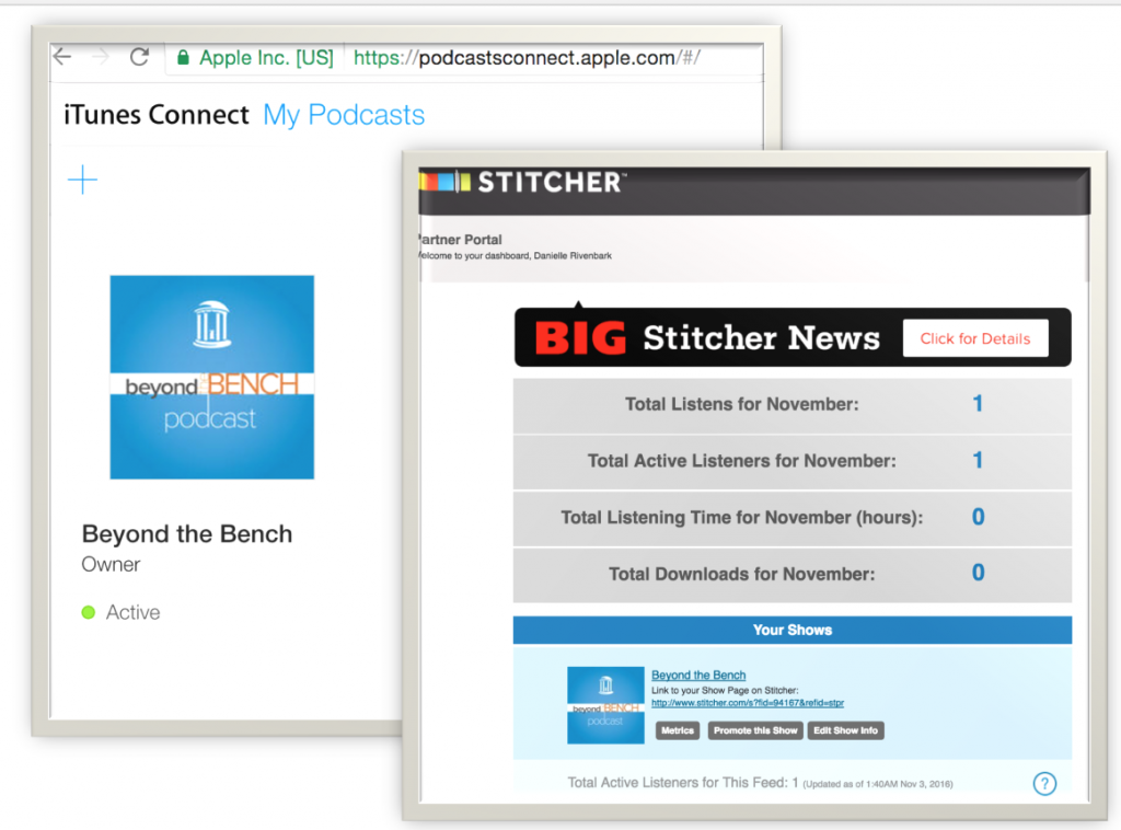 Managing podcast feeds on iTunes and Sticher